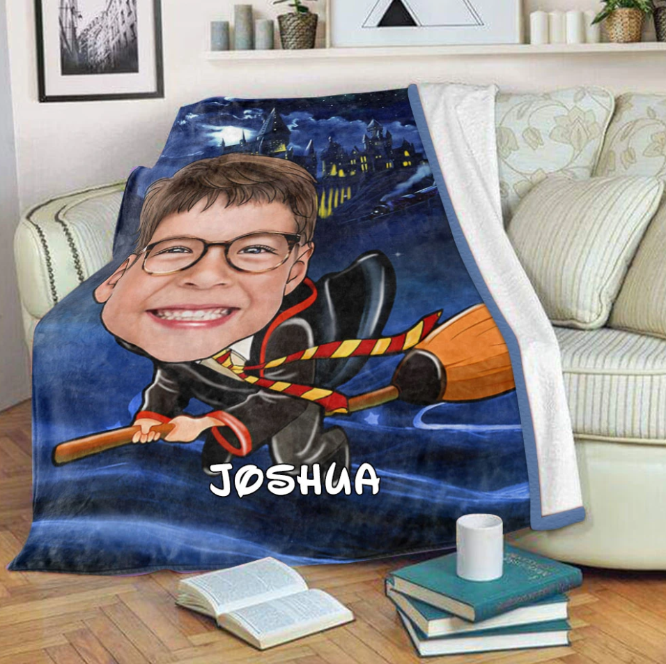 Personalized Kid Blanket - Personalized Hand-Drawing Kid's Photo Portrait Harry-potter Blanket VIII - Childrens Gift for Her/Him Toddler Children's Blanket - birthday, christmas day- Custom your name and photo