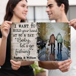 Husband and Wife Old Couple Holding Hands Fishing Custom Poster Canvas Printing HH Valentine Gift For Him Valentine Gift For Her