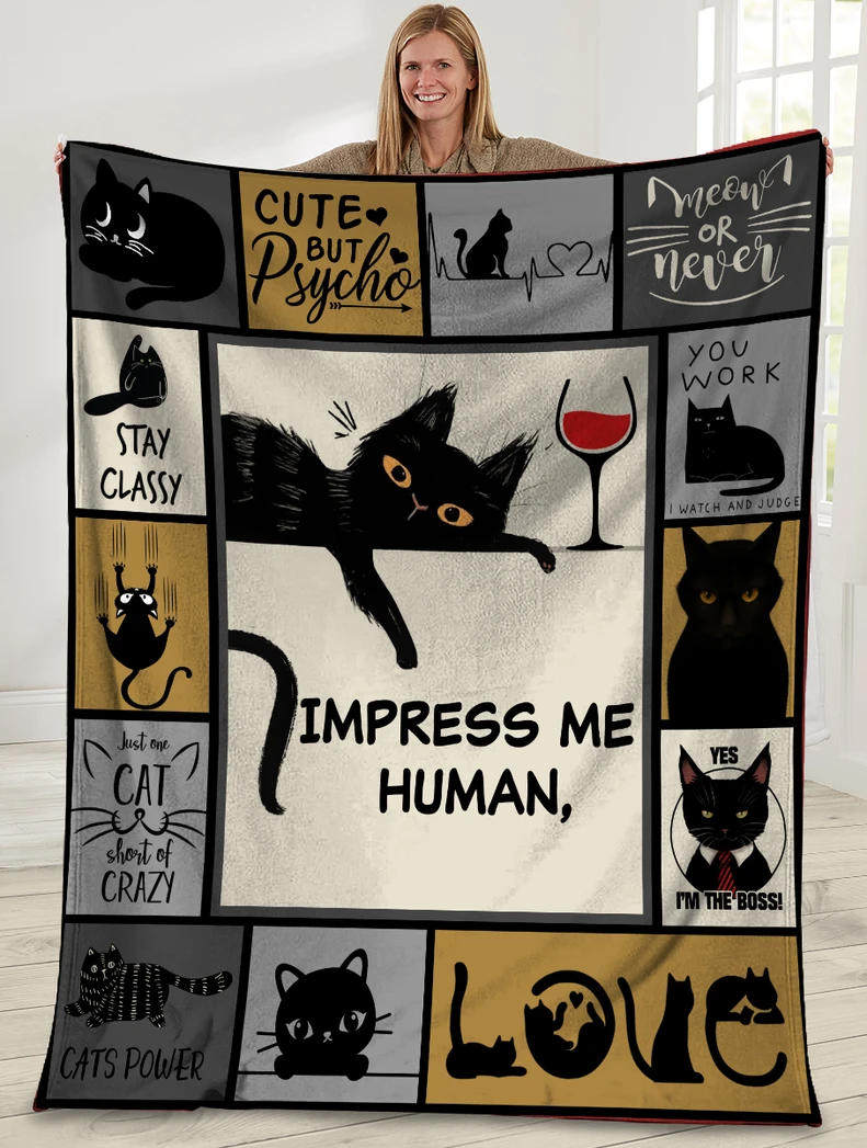 Cat Lover Impress Me Human Black Cat Ultra Soft Cozy Plush Blanket