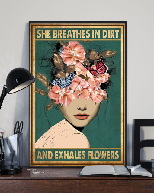 Butterfly Flowers Girl Poster Canvas She Breathes In Dirt And Exhales Flowers Vintage Poster Canvas