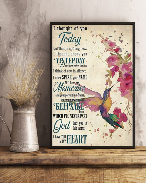 Hummingbird Memorial Poster Canvas I Thought Of You Today Vintage Poster Canvas