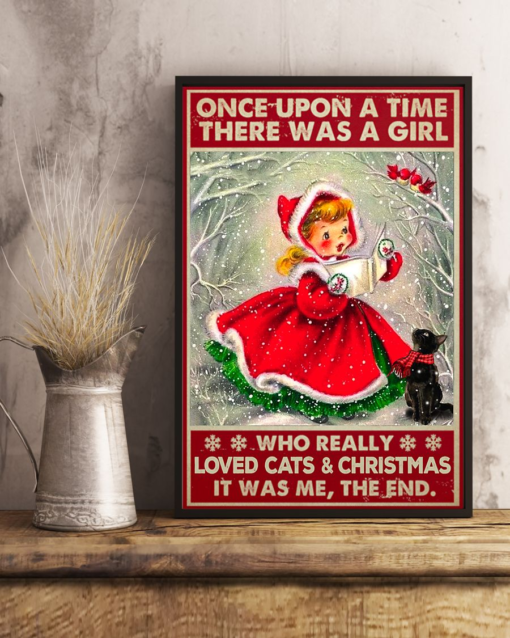 Christmas Cat Poster Canvas There Was A Girl Who Really Loved Cats & Christmas Vintage Poster Canvas