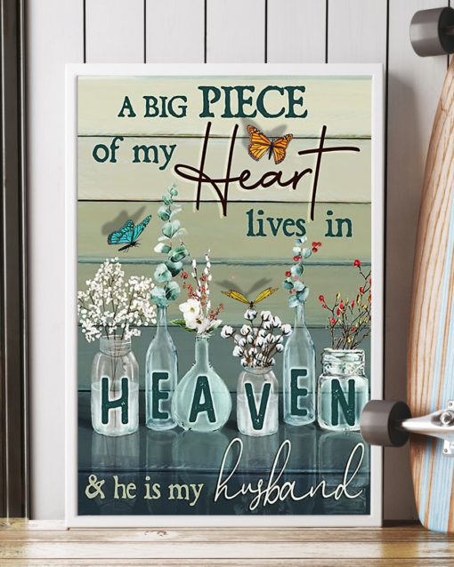 Butterfly Husband Memorial Poster Canvas Piece Of My Heart Live In Heaven Vintage Poster Canvas