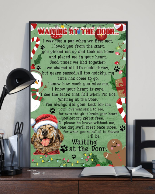 Golden Retriever Waiting At The Door Christmas Poster Canvas Vintage Poster Canvas