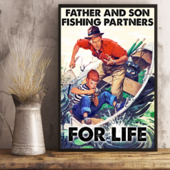 Fishing Loves Poster Canvas Father and Son Partners for Life Vintage Poster Canvas