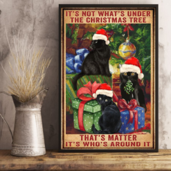 Black Cat Under Christmas Tree Poster Canvas Vintage Poster Canvas