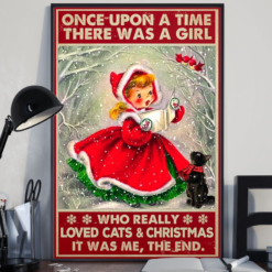 Christmas Cat Poster Canvas There Was A Girl Who Really Loved Cats & Christmas Vintage Poster Canvas