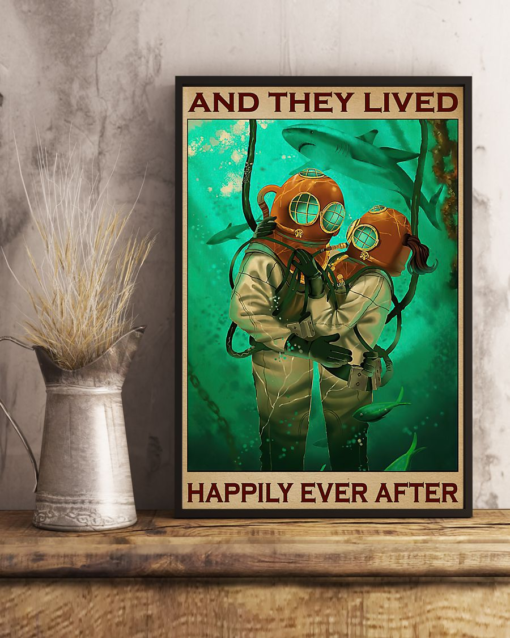 Scuba Diving Couple Poster Canvas And They Lived Happily Ever After Vintage Poster Canvas