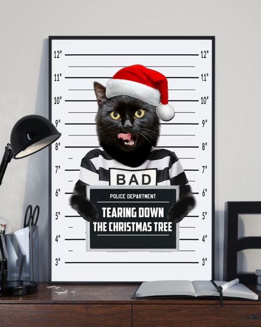 Crime Black Cat Christmas Hat Poster Canvas Tearing Down The Christmas Tree Poster Canvas