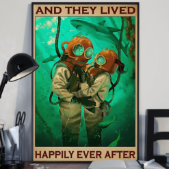 Scuba Diving Couple Poster Canvas And They Lived Happily Ever After Vintage Poster Canvas