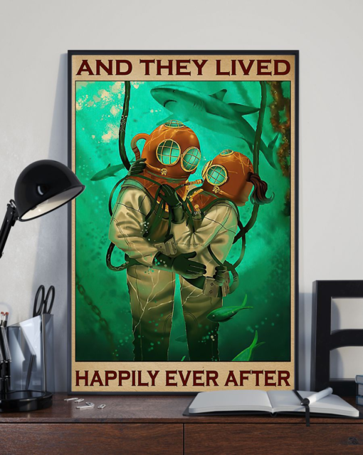 Scuba Diving Couple Poster Canvas And They Lived Happily Ever After Vintage Poster Canvas