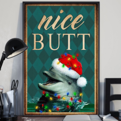Christmas Dolphin Nice Butt Funny Poster Canvas Dolphins Loves Vintage Poster Canvas