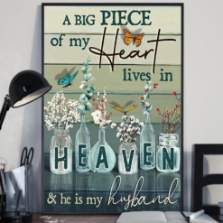 Butterfly Husband Memorial Poster Canvas Piece Of My Heart Live In Heaven Vintage Poster Canvas