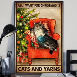 Cat Yarn Christmas Loves Poster Canvas All I Want For Christmas Is Cats And Yarn Vintage Poster Canvas
