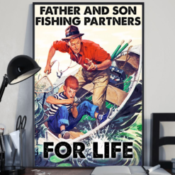 Fishing Loves Poster Canvas Father and Son Partners for Life Vintage Poster Canvas
