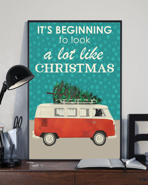 Cat It's Beginning To Look A Lot Like Christmas Poster Canvas Vintage Poster Canvas