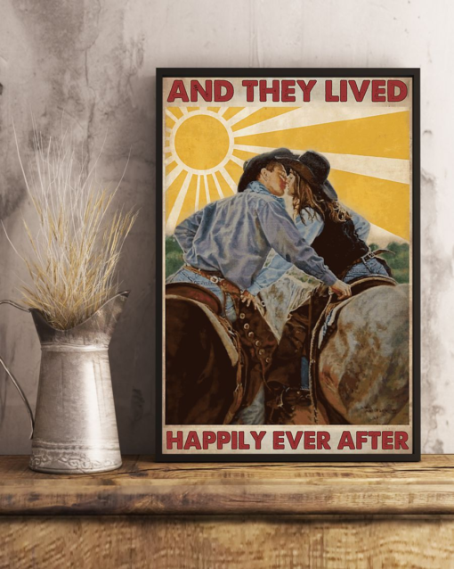Horse Cowboy Cowgirl Country Couple Poster Canvas And They Lived Happily Ever After Vintage Poster Canvas