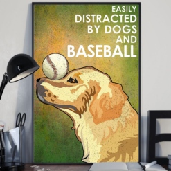 Baseball Golden Retriever Poster Canvas Easily Distracted Vintage Poster Canvas