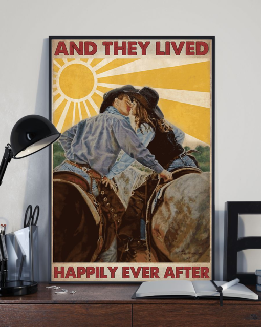 Horse Cowboy Cowgirl Country Couple Poster Canvas And They Lived Happily Ever After Vintage Poster Canvas