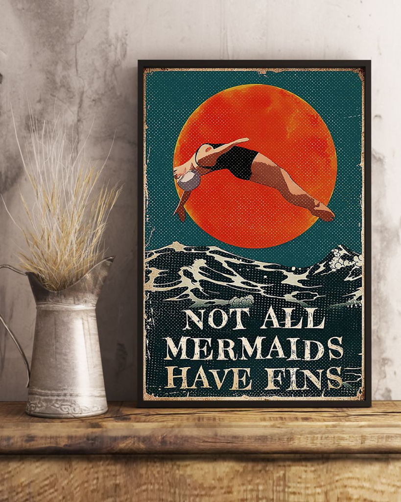 Swimming Not All Mermaids Have Fins Poster Canvas Swimmer Retro Vintage ...