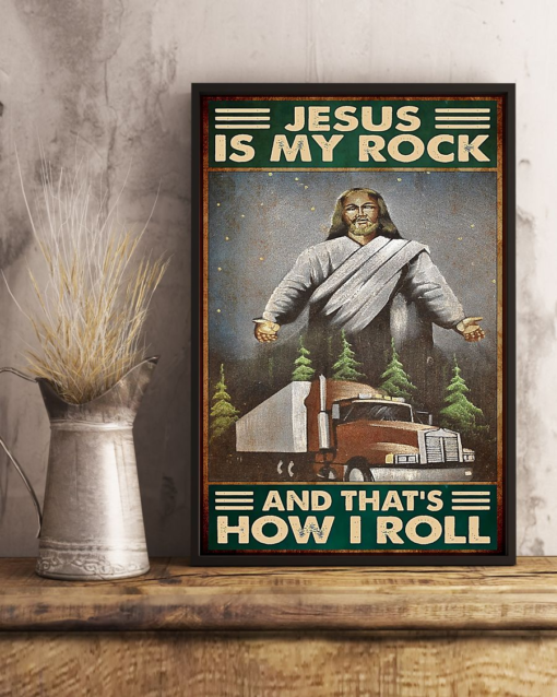 Trucker God Poster Canvas Jesus Is My Rock and That's How I Roll Vintage Poster Canvas