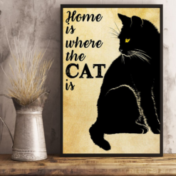 Black Cat Poster Canvas Home Is Where The Cat Is Vintage Poster Canvas