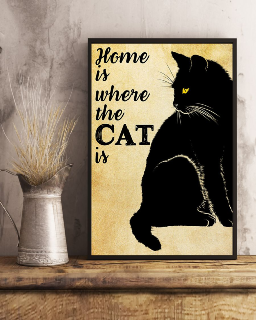 Black Cat Poster Canvas Home Is Where The Cat Is Vintage Poster Canvas