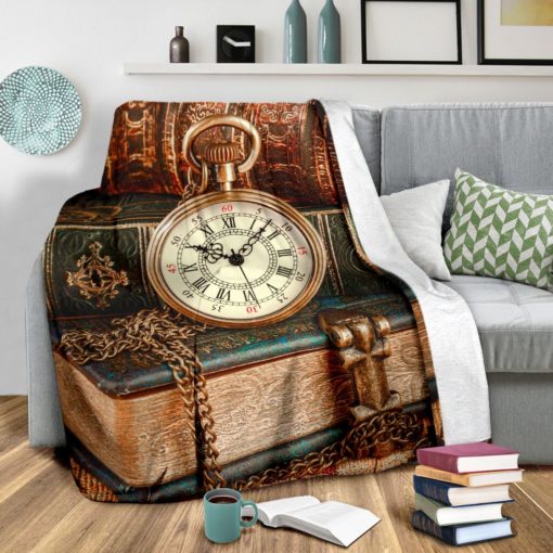 Book Lovers Blanket - Book Clock Vintage Blanket