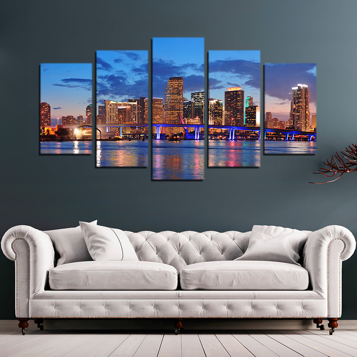 Miami Night Skyline Poster & Canvas - Art Hoodie