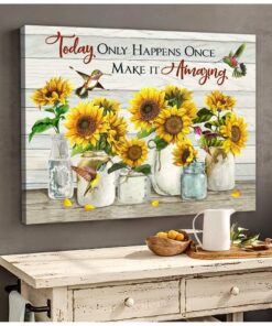 Zalooo Make It Amazing Sunflower Hummingbird Wall Art Canvas