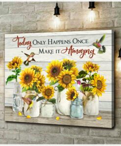 Zalooo Make It Amazing Sunflower Hummingbird Wall Art Canvas