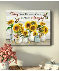 Zalooo Make It Amazing Sunflower Hummingbird Wall Art Canvas
