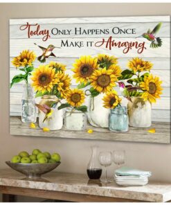 Zalooo Make It Amazing Sunflower Hummingbird Wall Art Canvas