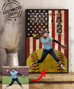 Custom Softball Player Flag Canvas Prints With Photo