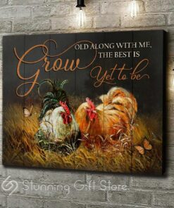 Stunning Gift Chicken Canvas Grow Old Along With Me The Best Is Yet To Be Farmhouse Barn Wall Art Wall Decor