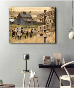 Farm and Hereford Cow Canvas Together Wall Art Decor
