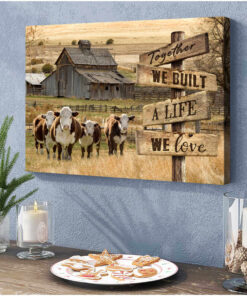 Farm and Hereford Cow Canvas Together Wall Art Decor