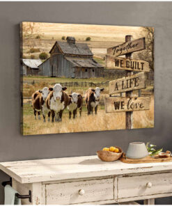 Farm and Hereford Cow Canvas Together Wall Art Decor