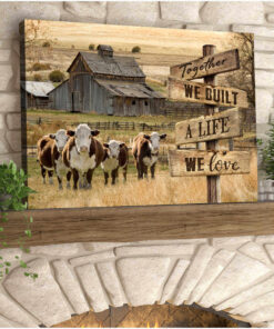 Farm and Hereford Cow Canvas Together Wall Art Decor
