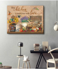 Eviral Store Farmhouse Kitchen and Hummingbird This kitchen is seasoned with love Canvas Hummingbird Canvas