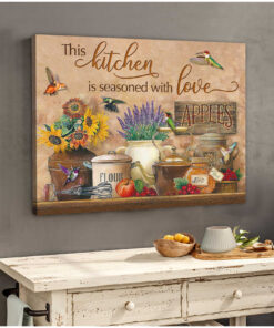Eviral Store Farmhouse Kitchen and Hummingbird This kitchen is seasoned with love Canvas Hummingbird Canvas