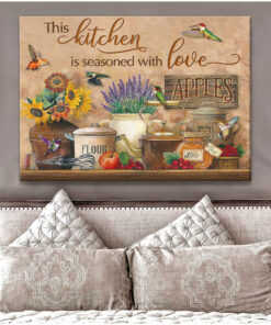 Eviral Store Farmhouse Kitchen and Hummingbird This kitchen is seasoned with love Canvas Hummingbird Canvas