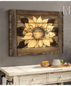 Hayooo Beautiful Sunflower On Rustic Wood Canvas Wall Art For Farmhouse Decor
