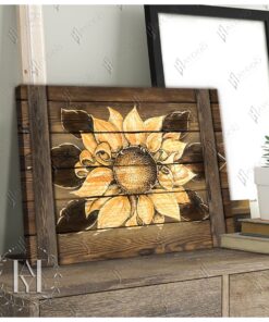 Hayooo Beautiful Sunflower On Rustic Wood Canvas Wall Art For Farmhouse Decor