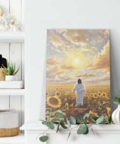 Jesus Walking in Sunflower Field Poster & Canvas Print | Wall Art Decor | Gift for Christians & Spiritual Homes