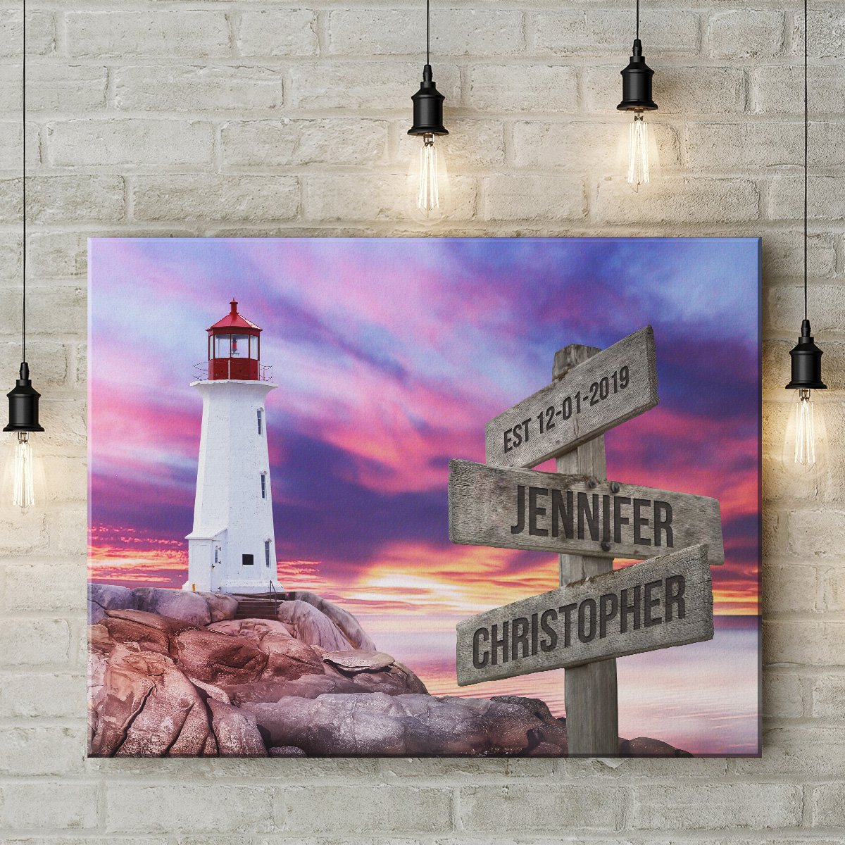 Lighthouse Sunset Color Names Premium Canvas