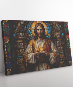 Sacred Heart of Jesus Stained Glass Poster & Canvas Print | Christian Wall Art Decor | Religious Gift for Believers