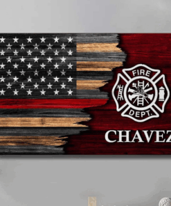 Personalized Poster Canvas - Half Flag - Firefighter Emblem - CTM