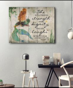 Hayooo She Is Clothed In Strength And Dignity Mermaid Canvas Wall Art Decor