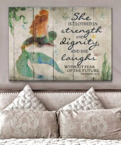 Hayooo She Is Clothed In Strength And Dignity Mermaid Canvas Wall Art Decor